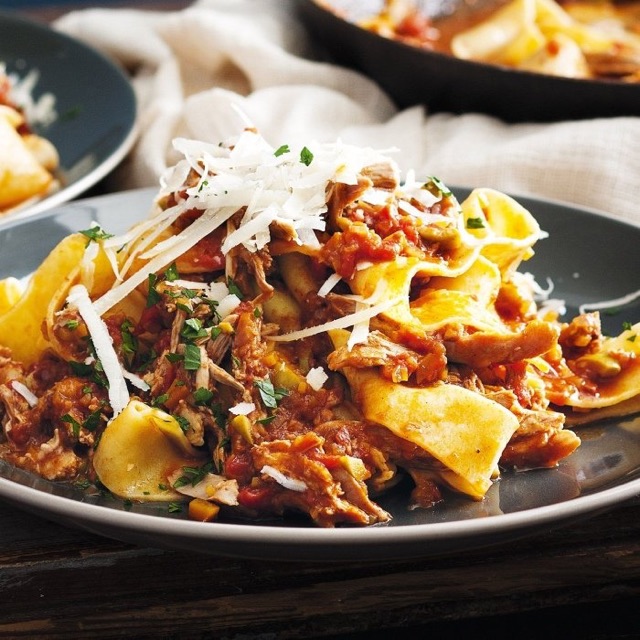 Duck ragu pappardelle with shaved parmesan