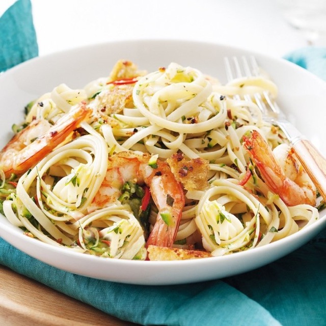Linguini de gambas al ajillo